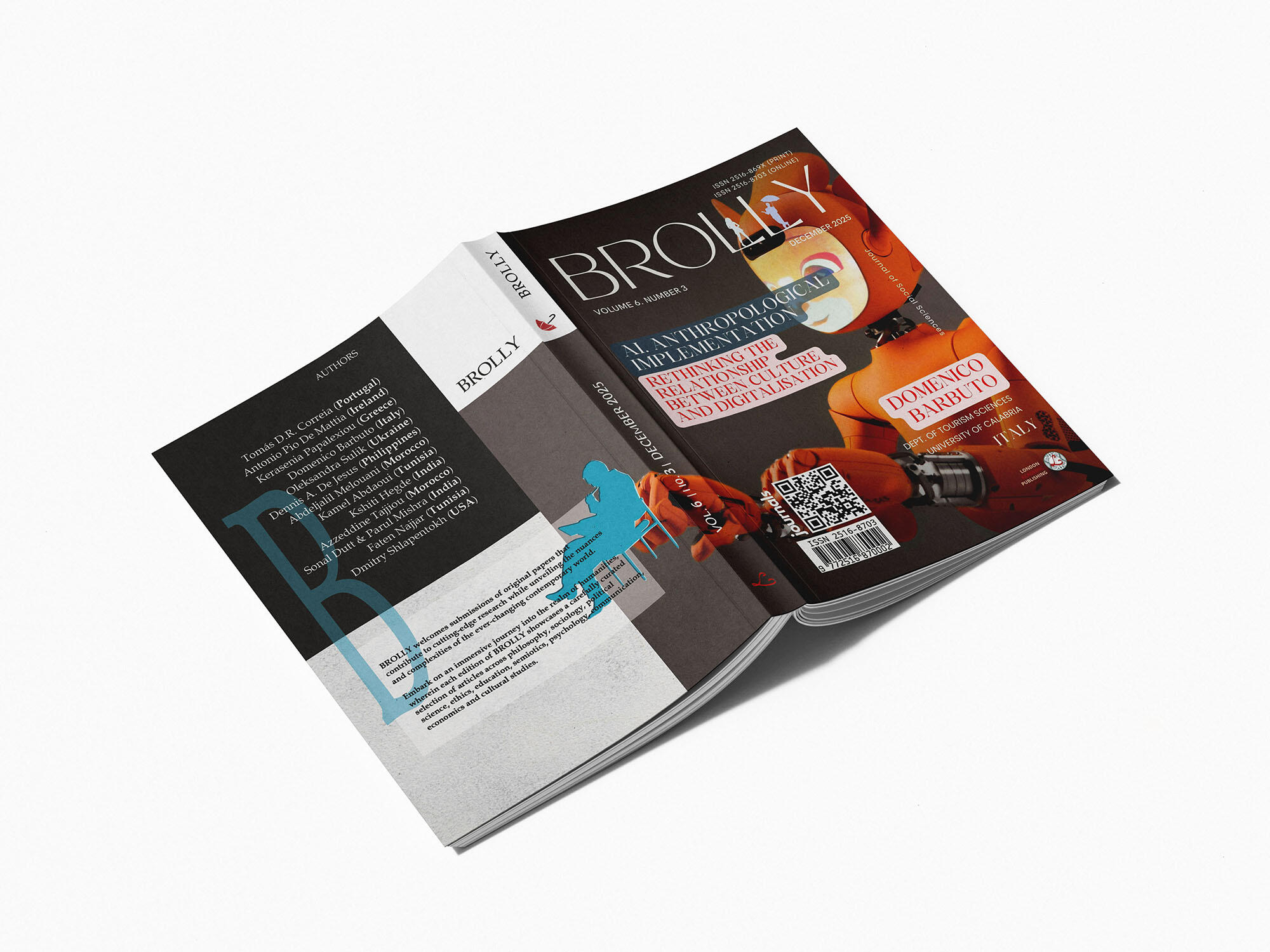 cover, current issue, Brolly Journal of Social Sciences, magazine wrapped in plastic